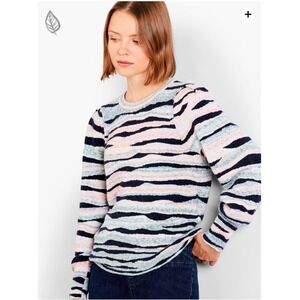 NIC+ZOE Snowed In Women's Striped‎ Cotton Blend Sweater Size M Casual